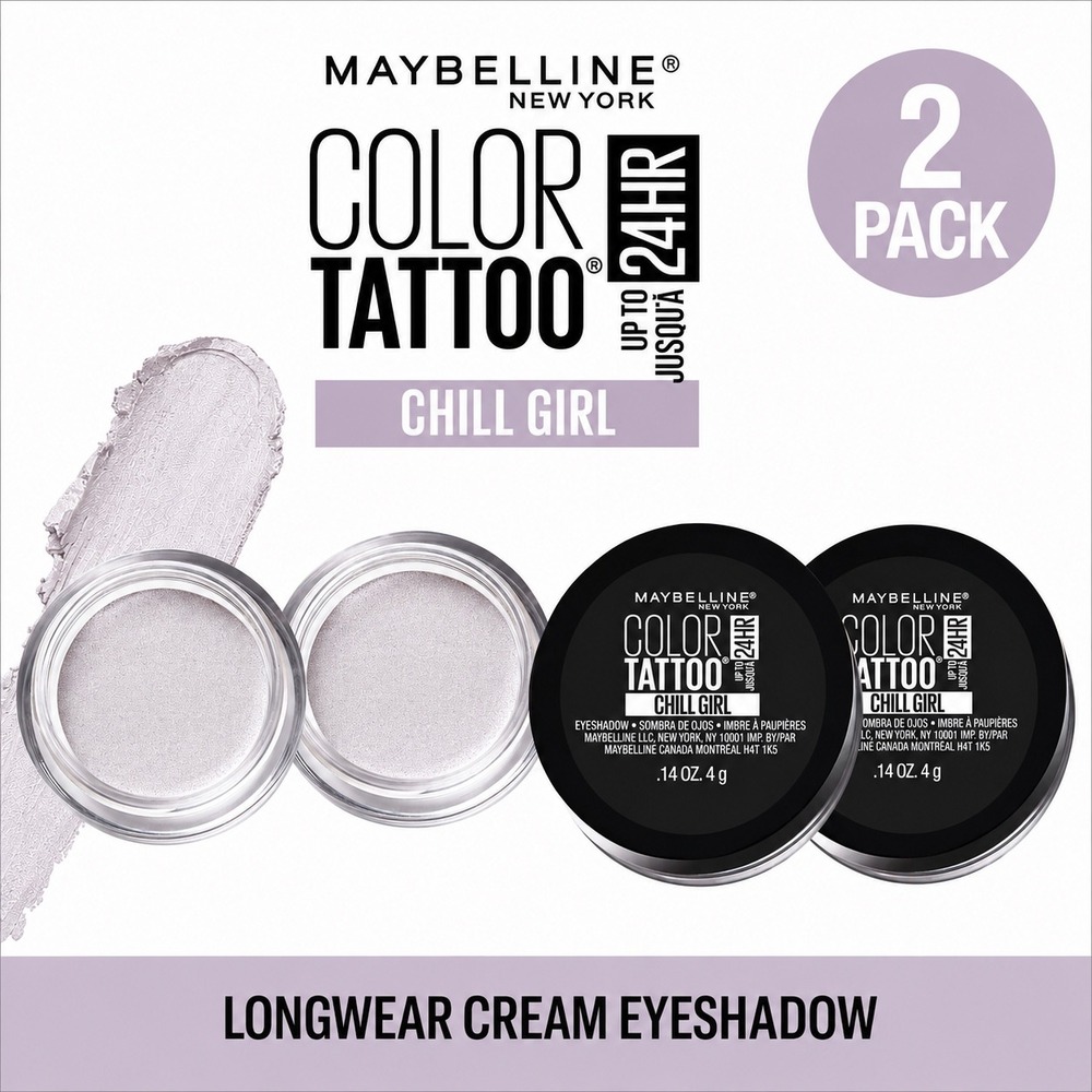 Maybelline Color Tattoo 24HR Cream Eyeshadow 2 Pack Chill Girl Silver White 4g